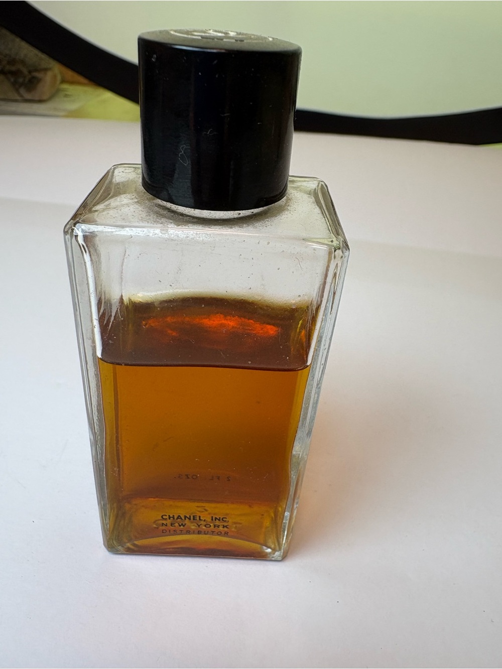 Vintage CHANEL Perfume Bottle 3" Embossed CHANEL FRANCE Black CC Cap No Label